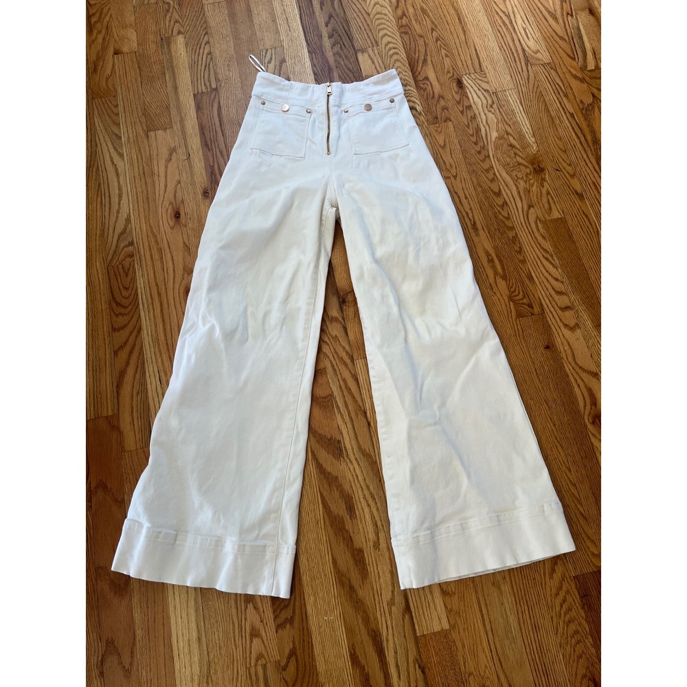 Alice McCall White Bluesy Jeans High Waisted Wide Leg Exposed Zip US 6 AU 10 b2